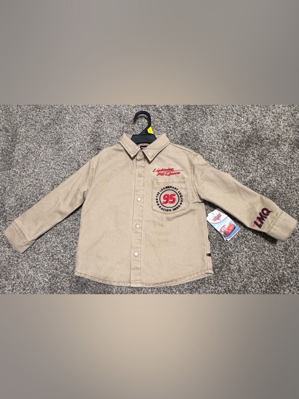Disney Beige Lightning McQueen Button-Up Shirt with Red Accents